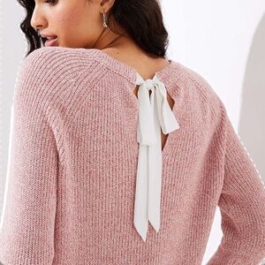 Loft pink 100% cotton sweater white bow XS